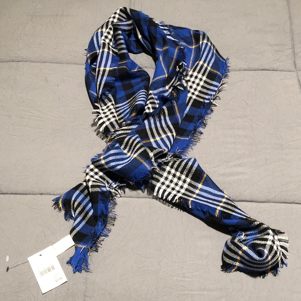 Blue and Black Plaid Scarf